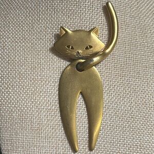 Vintage JJ Jonette Articulated Cat Kitten Brooch Pin Brushed Gold Tone Large